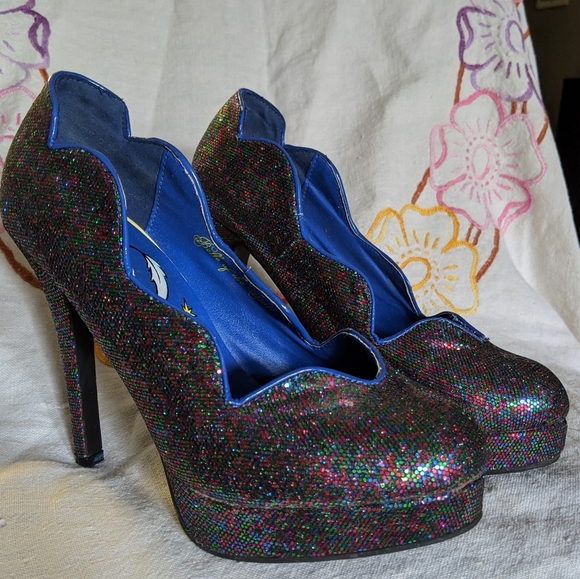 Blue glitter platform heels Fab-fetti Belle heels T.U.K - Picture 2 of 14